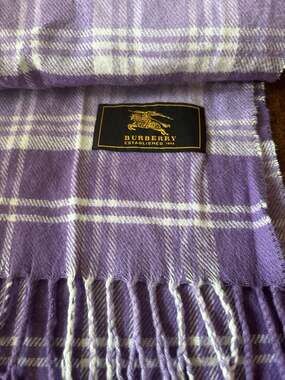Burberry Purple Plaid Check Fringed Scarf
